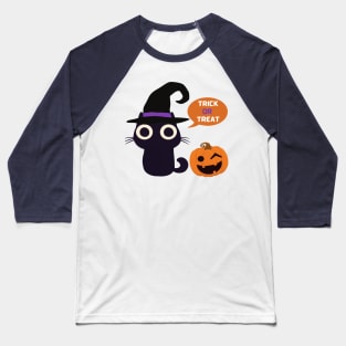 Cute Halloween Black Cat Trick or Treat Baseball T-Shirt